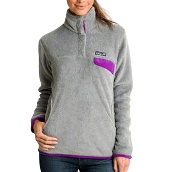 Patagonia Jackets & Blazers - Patagonia Women's Gray Purple Re-Tool Snap-T Fleece Pullover Size Medium